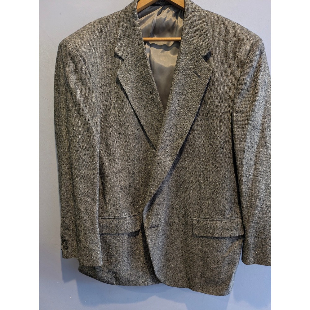 Towncraft Mens Matka Silk Sport Coat Blazer Gray Black Houndstooth Textured 46 L - Picture 3 of 7
